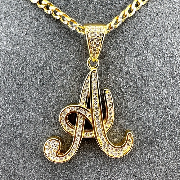 18K Gold Plated over 925 Solid Sterling Silver "A" Letter Necklace - Picture 2 of 9